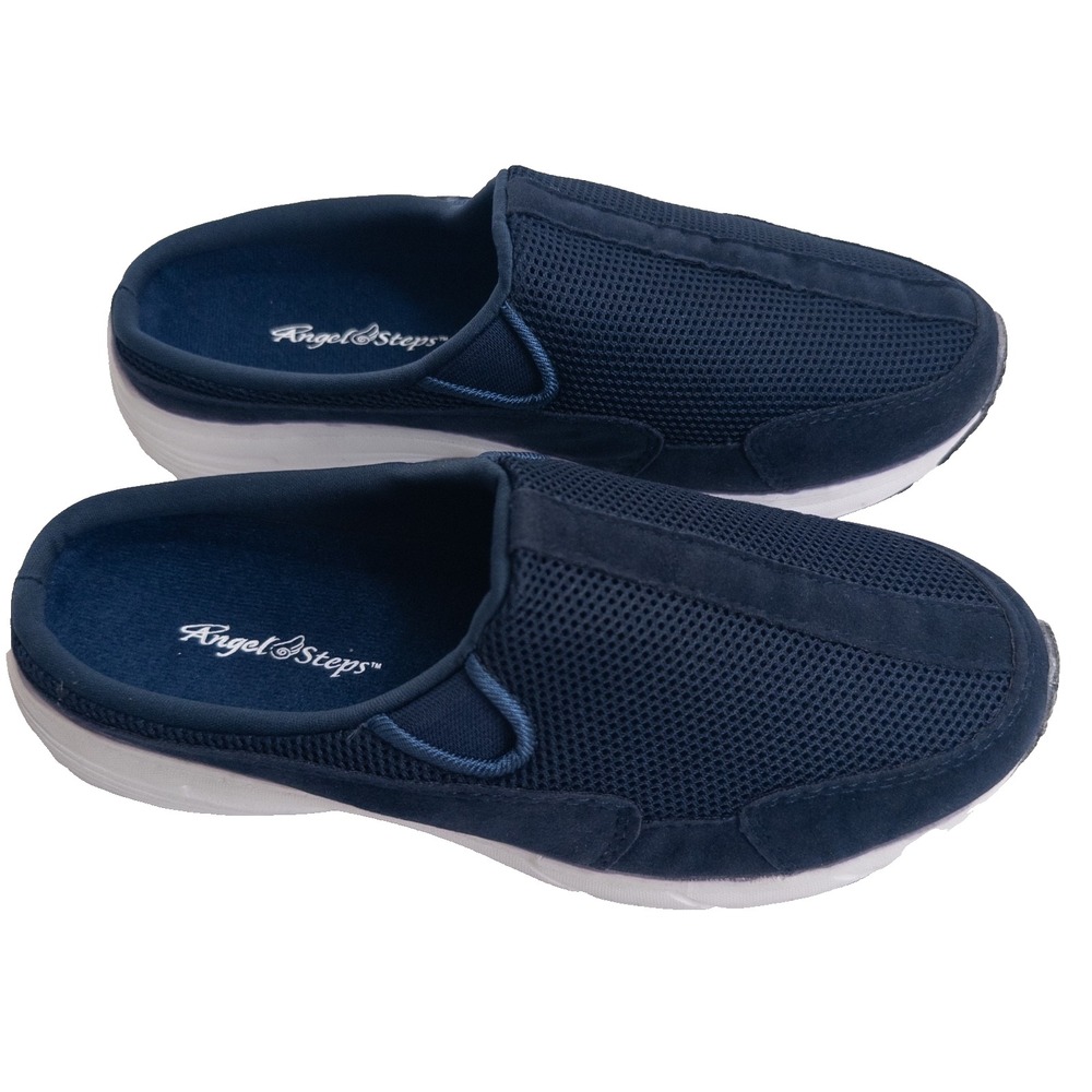 Angel‎ Steps 9W Women's Slip-On Mule Shoes Navy Mesh Comfort Sneakers